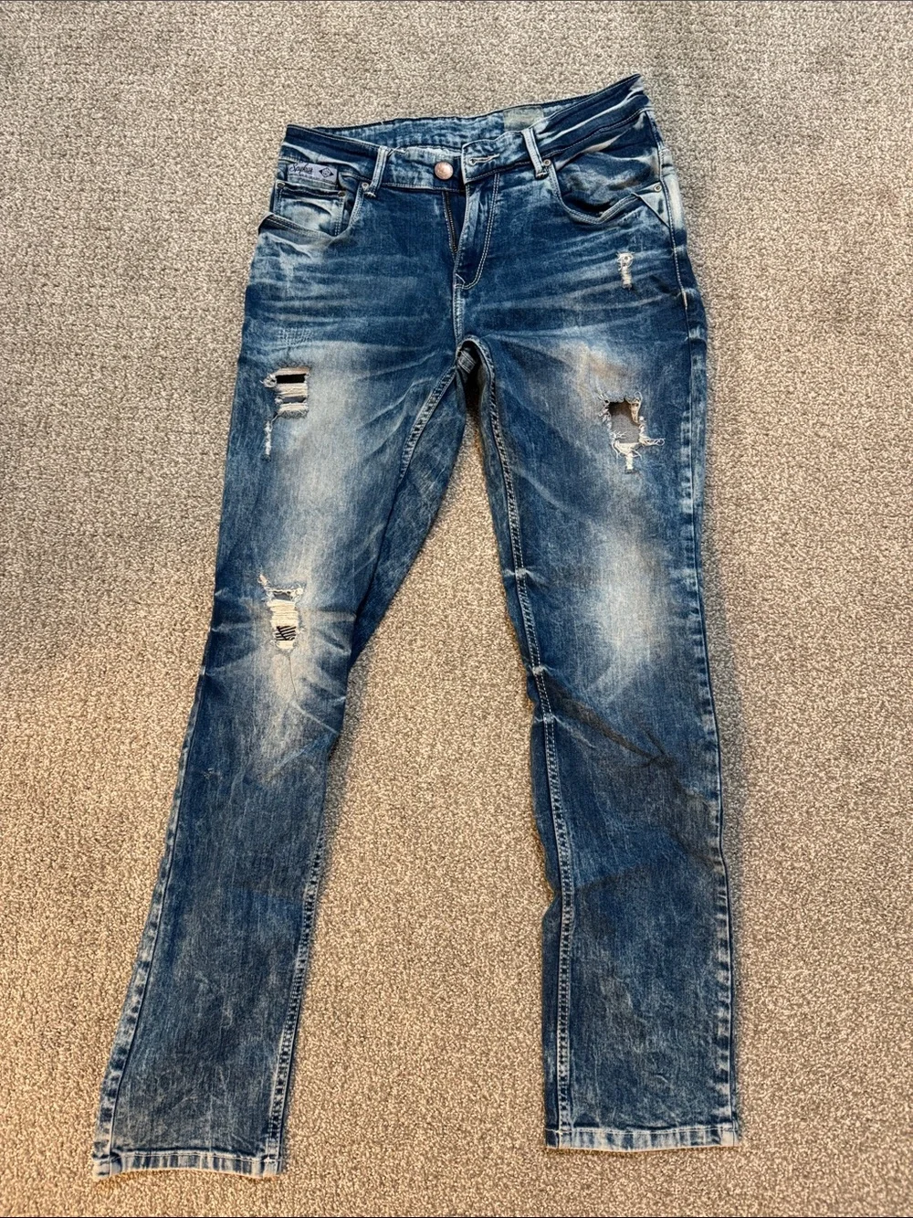 Slim Straight Distressed Blue Men's Jeans